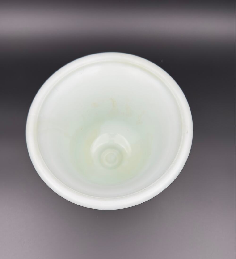 Vintage Pale Custard Glass Footed Urn Vase, Embossed Floral Swag, 7"